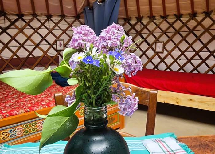 Bouquet de fleurs du jardin dressé dans la Petite Yourte