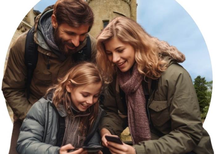 famille jouant avec l'application geogaming