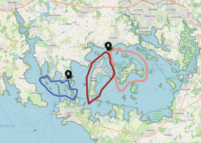 Carte parcours kayak Golfe du Morbihan Villa Charles Ashton