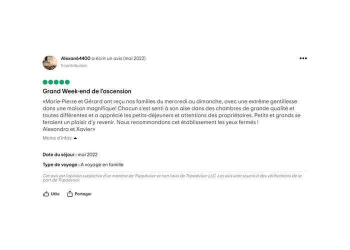 Chambres d'hôtes l'Amphitryon - Un exemple d'avis sur Tripadvisor