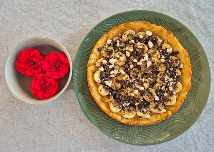 tarte à la banane, chocolat et chantilly