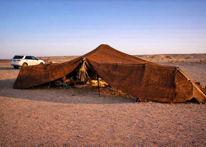 Campement nomade dans le désert, au cœur d’un environnement naturel préservé