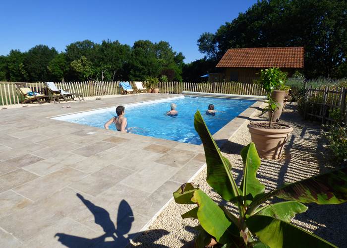 piscine d'eau salée  avec vue sur la bastide de Beaumont du Périgord-page