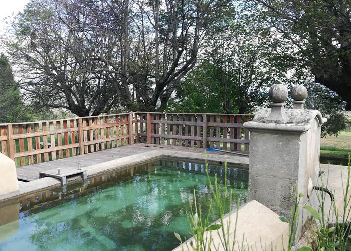 L'eau pure du bassin qui coule directement de la montagne de Lure