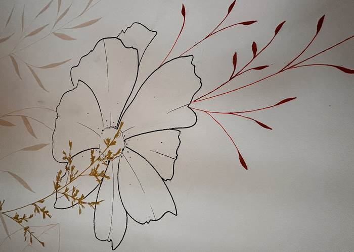 Peinture à la main sur le mur de la chambre " Fleur sauvage"