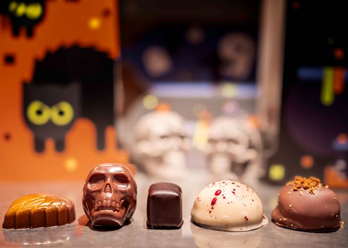 Pralines au Pumpkin Spice, guimauve, massepain, framboise et spéculoos