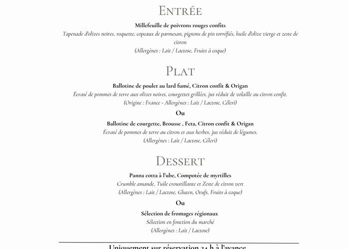 Menu du 6 au 13 Juillet Bistrot Grande Maison Mazamet