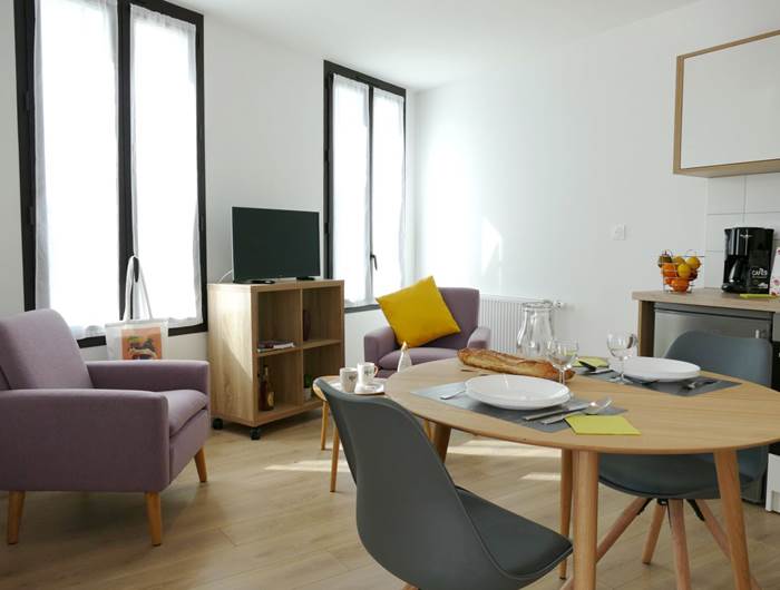 Salle à manger salon - Résidence Heurtebise Jonzac - Appartement Soenna