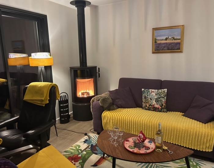 Salon avec poele à bois