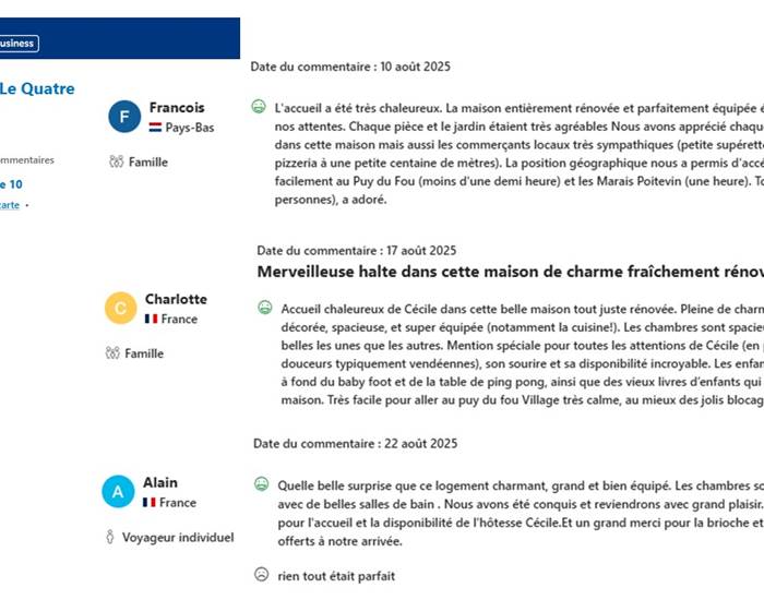 notes booking retour avis clients