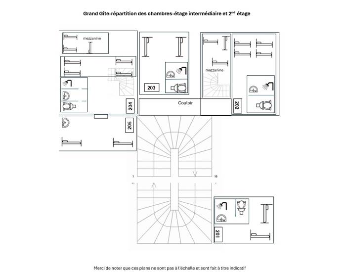 Plan Grand Gîte niveau intermédiaire et 2nd étage