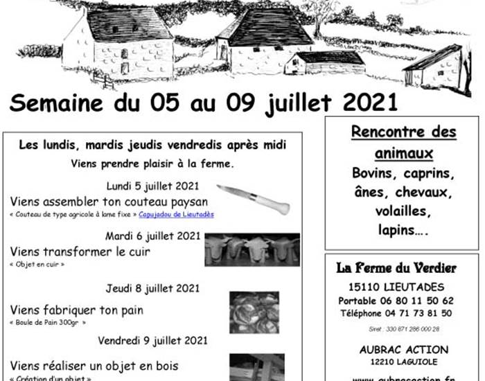 La Ferme du Verdier Animations demi journée du 05 au 09 juillet2021