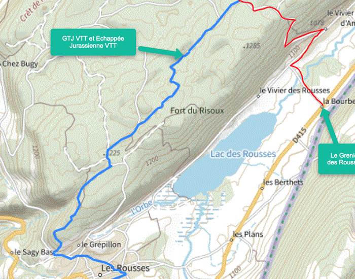 Rejoindre facilement le Grenier des Rousses depuis la GTJ VTT ou l'échappée Jurassienne VTT