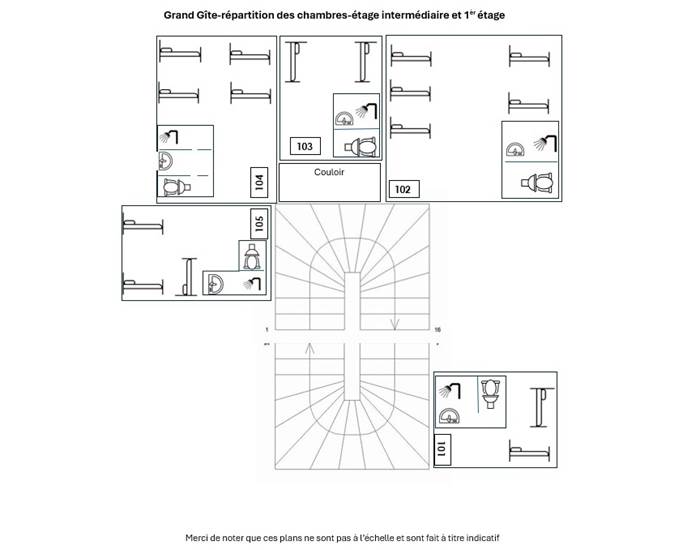 Plan Grand Gîte niveau intermédiaire et 1er étage