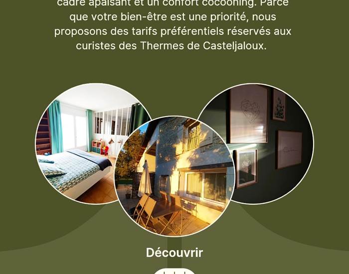 Gîtes, chambre d'hôtes et table d'hôtes gastronomique à Casteljaloux Lot et Garonne, piscine, jacuzzi et spa