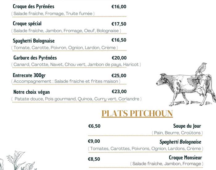 Menu Hôtel Alphée - Restaurant Barèges / Plats