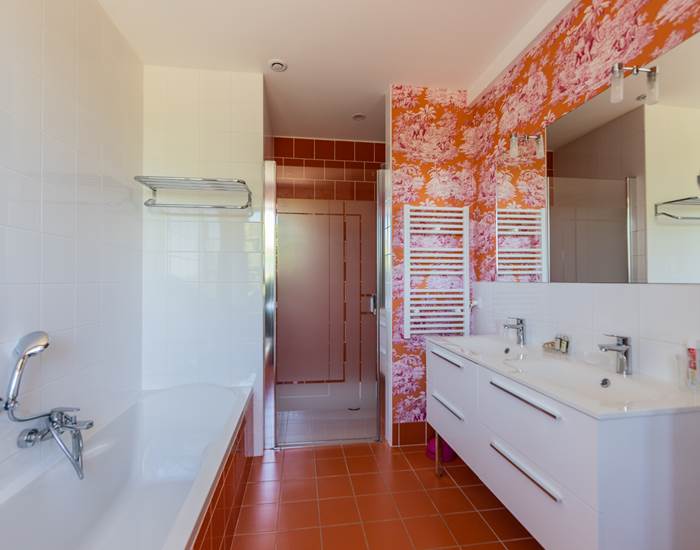 Une salle de bain avec baignoire et douche