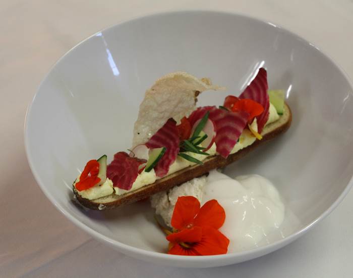 rillette de sandre, écume de riz