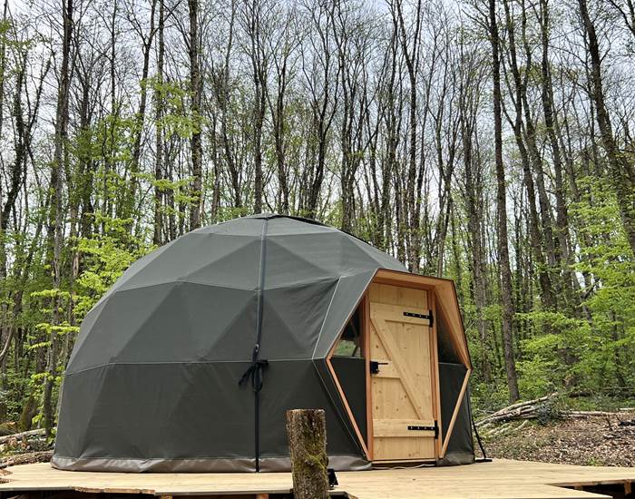 Dôme géodésique insolite dans les bois
