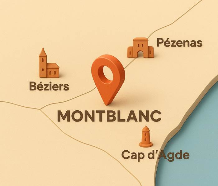 Carte Montblanc - Pézenas - Cap d'Agde - Béziers