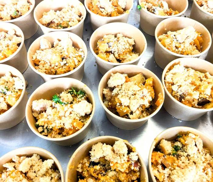 Crumble de légumes au sarrasin et chèvre frais