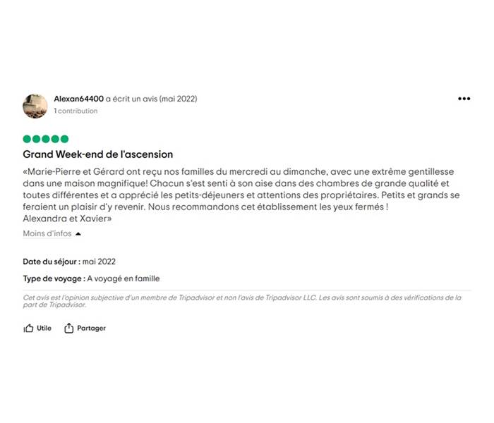 Chambres d'hôtes l'Amphitryon - Un exemple d'avis sur Tripadvisor