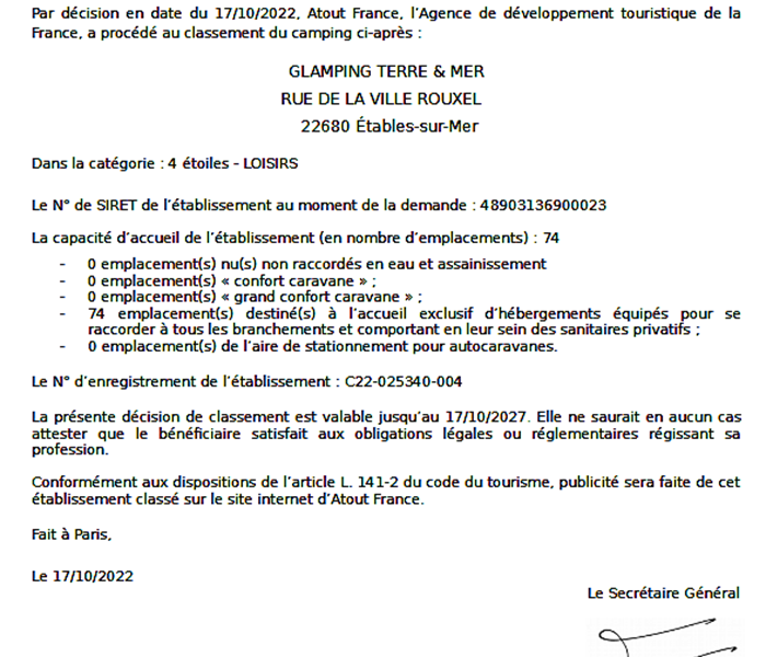 Renouvellement du classement 4 étoiles