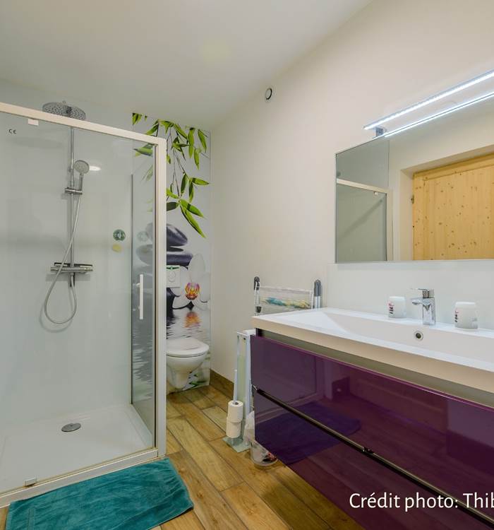 salle de bains avec douche et toilettes crédit photo :Thibaut Schenkel