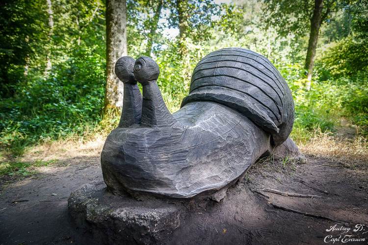 Sculpture en bois sur le sentier des Songes