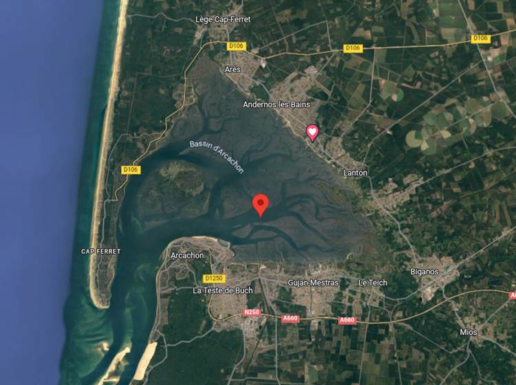Le plan du Bassin d'Arcachon grâce à Google Maps