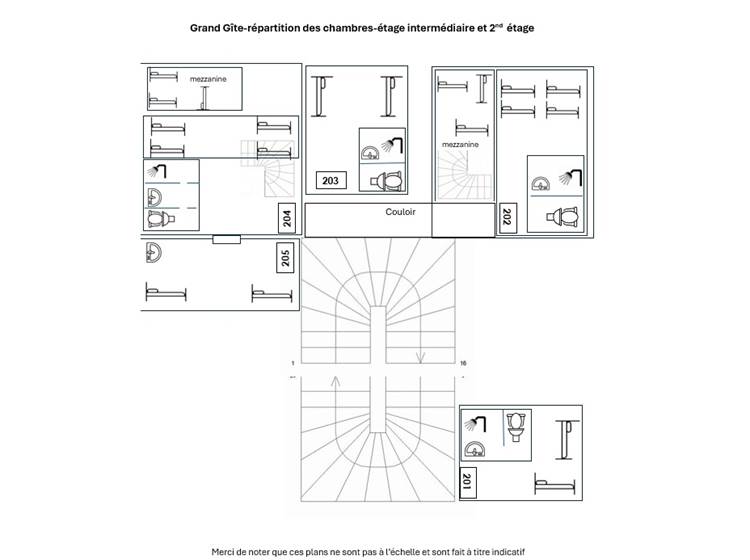 Plan Grand Gîte niveau intermédiaire et 2nd étage
