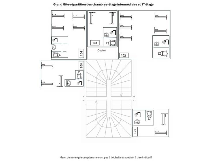 Plan Grand Gîte niveau intermédiaire et 1er étage