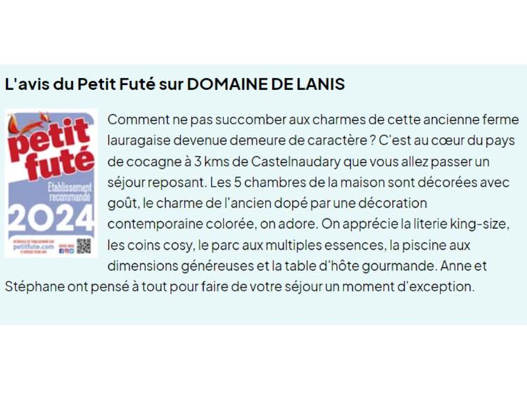 Domaine de Lanis - Recommandation Petit Futé