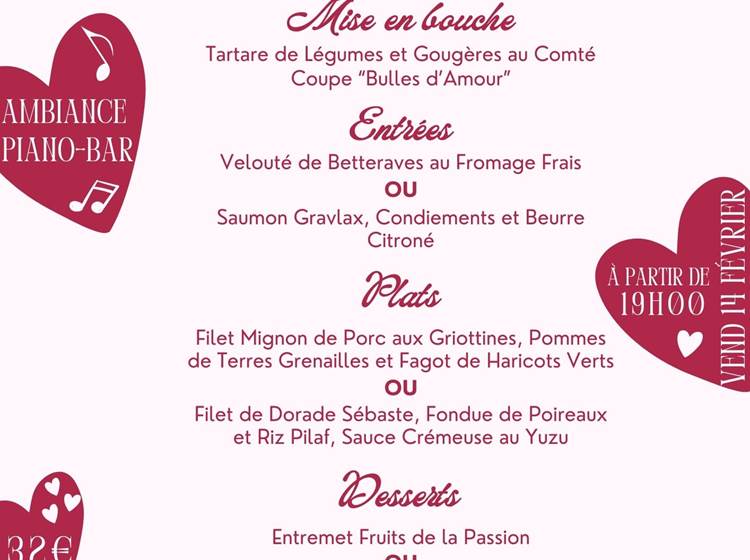 Menu Saint Valentin à L'ÉVASION