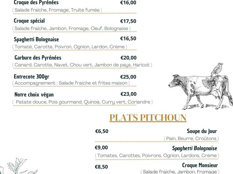 Menu Hôtel Alphée - Restaurant Barèges / Plats