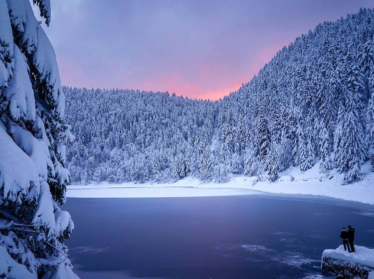 Lac gelé en hiver dans les Hautes-Vosges