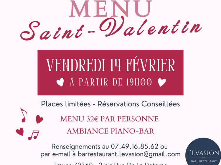 Menu Saint Valentin à L'ÉVASION