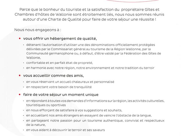 Charte Gîtes de Wallonie