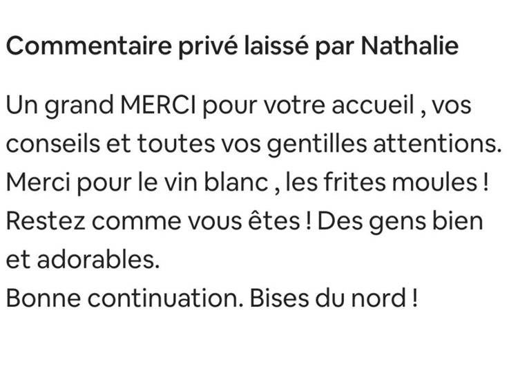 Avis privé Laissé sur AIRBNB