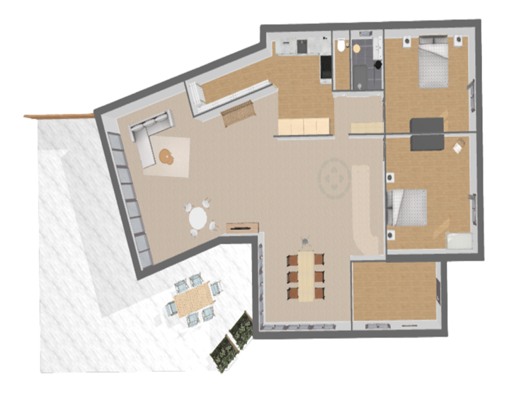 plan vue du dessus du rez de chaussée  / top view of ground floor