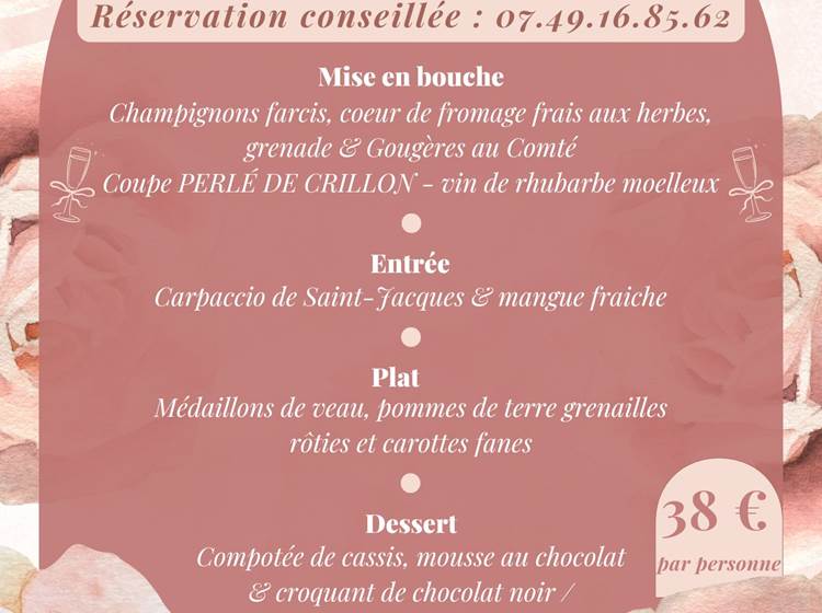 Menu Saint Valentin 2026 à L'ÉVASION