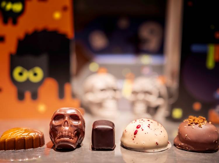 Pralines au Pumpkin Spice, guimauve, massepain, framboise et spéculoos