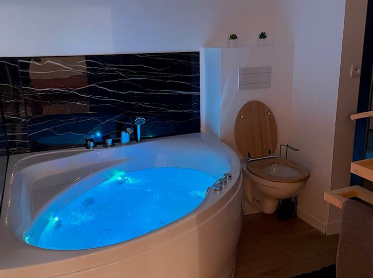 Salle de bain avec douche et baignoire balnéo