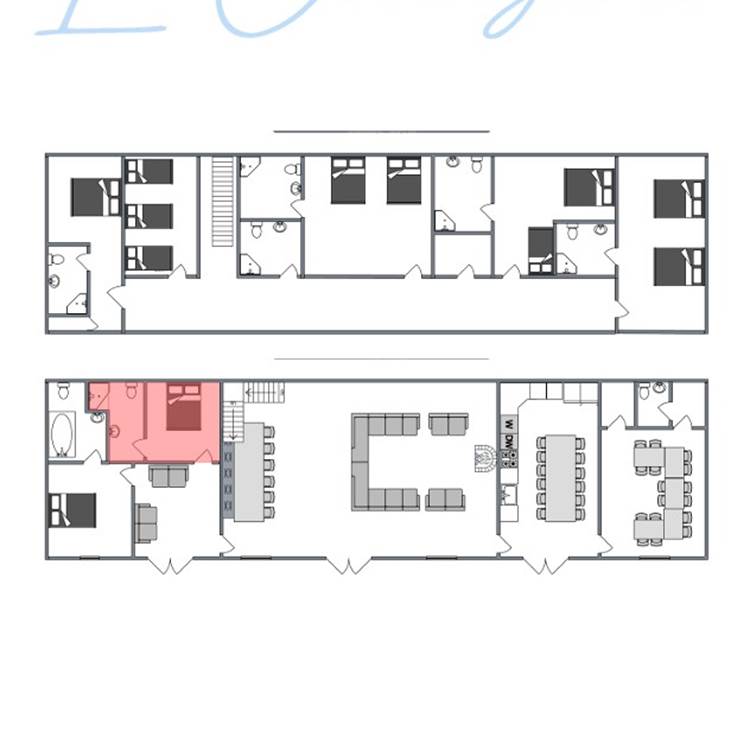 Plan de chambres -  rez de chaussee rouge