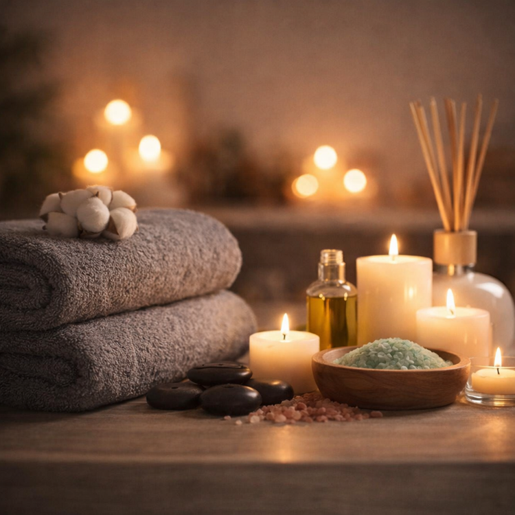 ambiance-spa-massage-serviettes-grises-le-magnolia