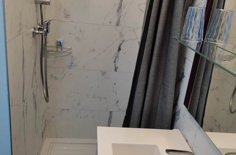 Chambre 7 vasque et douche.