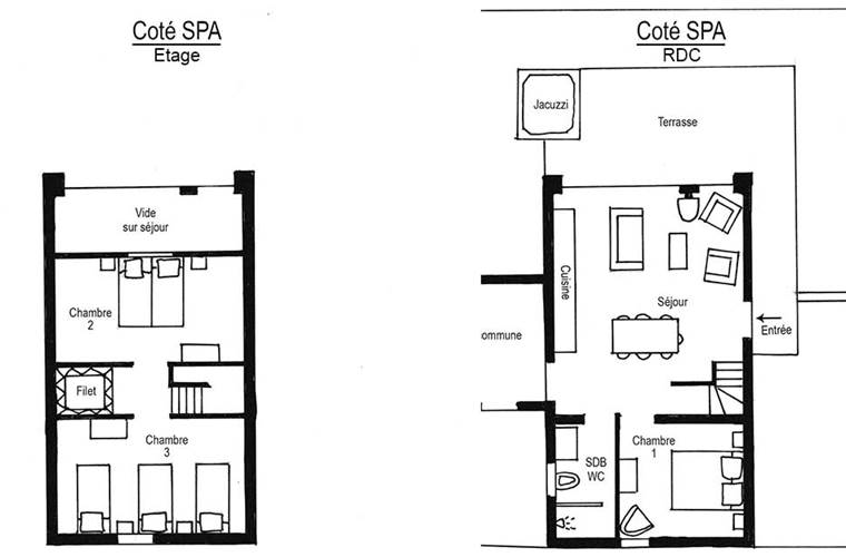 Plans du rez-de-chaussée et de l'étage de la Portsallaise côté spa.