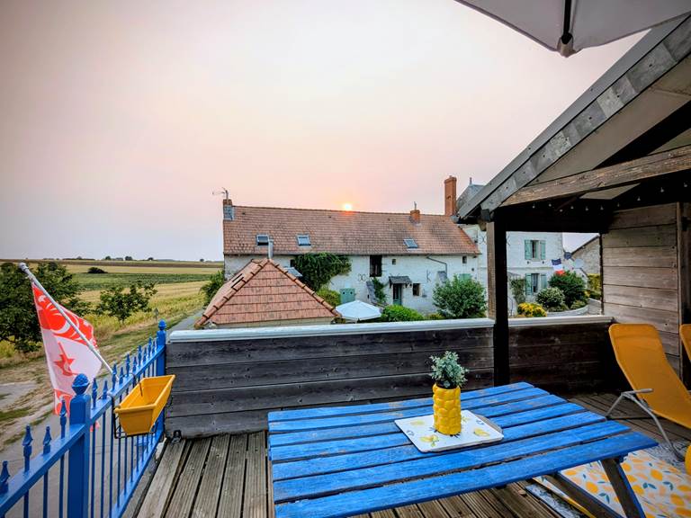 Sunset over the idyllic French countryside viewed from the balcony at Secret de Campagne, Jaulnay Gites de Famille