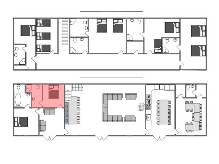 Plan de chambres -  rez de chaussee rouge