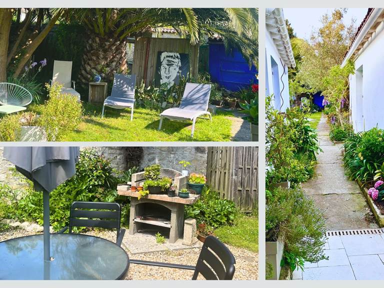 Maison Réthaise 2 – Jardin partagé et coin détente Un extérieur pensé pour la convivialité : transats sous les arbres, chemin arboré et coin barbecue pour des moments simples et chaleureux.